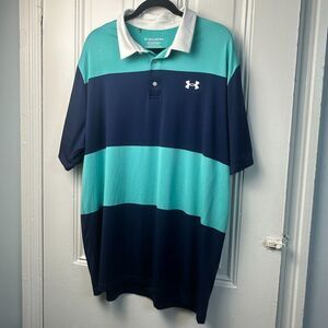 Under Armor Polo Shirt Mens XXL Tall Blue Colorblock Playoff Polo Collared